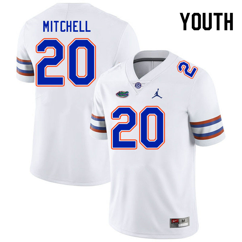 Youth #20 Teradja Mitchell Florida Gators College Football Jerseys Stitched-White